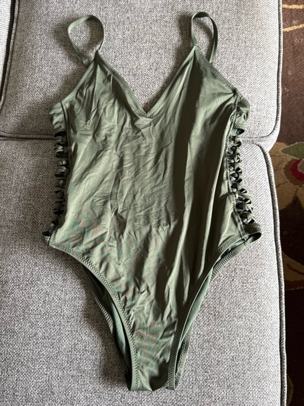 Shade & Shore Olive Green One-Piece Swimsuit with Side Lace-Up Detail